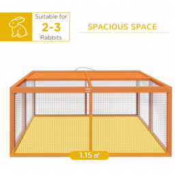 PawHut Wooden Folding Rabbit Hutch, for 2-3 Rabbits - Orange - thumbnail 4