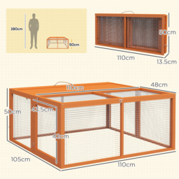 PawHut Wooden Folding Rabbit Hutch, for 2-3 Rabbits - Orange - thumbnail 3