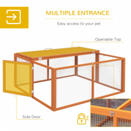 PawHut Wooden Folding Rabbit Hutch, for 2-3 Rabbits - Orange - thumbnail 5