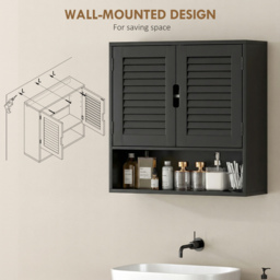 HOMCOM Bathroom Cabinet, Wall Mounted Storage Cabinet with Adjustable Shelves, 60 x 20 x 60 cm, Black - thumbnail 6