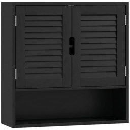 HOMCOM Bathroom Cabinet, Wall Mounted Storage Cabinet with Adjustable Shelves, 60 x 20 x 60 cm, Black - thumbnail 1