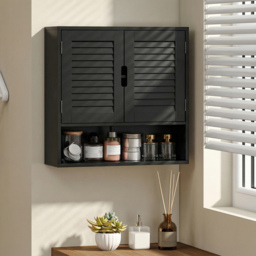 HOMCOM Bathroom Cabinet, Wall Mounted Storage Cabinet with Adjustable Shelves, 60 x 20 x 60 cm, Black - thumbnail 2