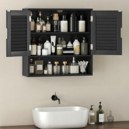 HOMCOM Bathroom Cabinet, Wall Mounted Storage Cabinet with Adjustable Shelves, 60 x 20 x 60 cm, Black - thumbnail 7