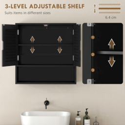 HOMCOM Bathroom Cabinet, Wall Mounted Storage Cabinet with Adjustable Shelves, 60 x 20 x 60 cm, Black - thumbnail 5