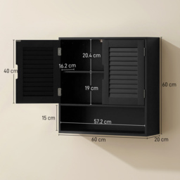 HOMCOM Bathroom Cabinet, Wall Mounted Storage Cabinet with Adjustable Shelves, 60 x 20 x 60 cm, Black - thumbnail 3