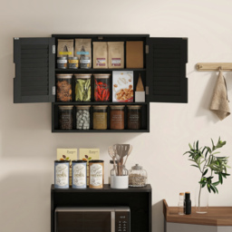 HOMCOM Bathroom Cabinet, Wall Mounted Storage Cabinet with Adjustable Shelves, 60 x 20 x 60 cm, Black - thumbnail 8