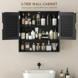 HOMCOM Bathroom Cabinet, Wall Mounted Storage Cabinet with Adjustable Shelves, 60 x 20 x 60 cm, Black - thumbnail 4