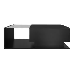 High Gloss Finish Coffee Table with Smart App-Controlled RGB Lights, Dark Coffee Table with Glass Top, Drawer, 100L x 50W x 32H cm, Black - Aosom.UK - thumbnail 2