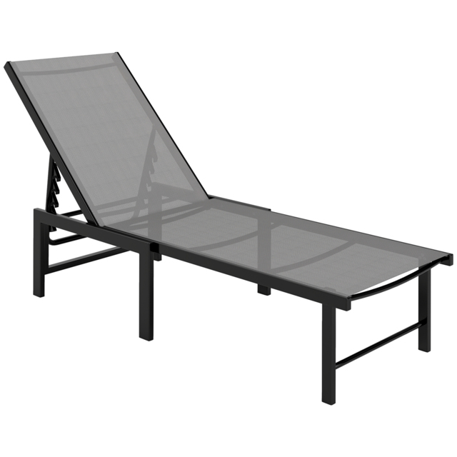 Outsunny Sun Lounger for Garden, 5-Level Adjustable Reclining Sun Lounger Chair, Flat Garden Lounger Sunbed with Texteline Seat, Steel Frame for Patio, Beach, Grey - image 1