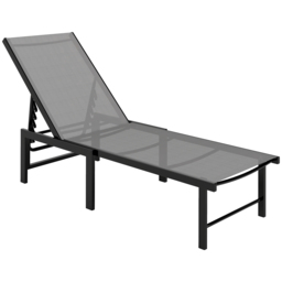 Outsunny Sun Lounger for Garden, 5-Level Adjustable Reclining Sun Lounger Chair, Flat Garden Lounger Sunbed with Texteline Seat, Steel Frame for Patio, Beach, Grey - thumbnail 1