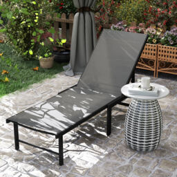 Outsunny Sun Lounger for Garden, 5-Level Adjustable Reclining Sun Lounger Chair, Flat Garden Lounger Sunbed with Texteline Seat, Steel Frame for Patio, Beach, Grey - thumbnail 8