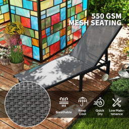 Outsunny Sun Lounger for Garden, 5-Level Adjustable Reclining Sun Lounger Chair, Flat Garden Lounger Sunbed with Texteline Seat, Steel Frame for Patio, Beach, Grey - thumbnail 5