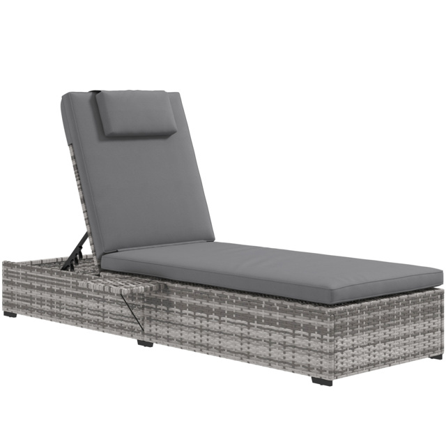 Outsunny Rattan Lounger: Plush Cushioned Recliner with Tea Tray, Wicker Patio Chaise for Relaxation, 120kg Capacity, Grey - image 1