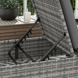 Outsunny Rattan Lounger: Plush Cushioned Recliner with Tea Tray, Wicker Patio Chaise for Relaxation, 120kg Capacity, Grey - thumbnail 9
