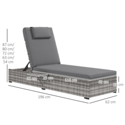 Outsunny Rattan Lounger: Plush Cushioned Recliner with Tea Tray, Wicker Patio Chaise for Relaxation, 120kg Capacity, Grey - thumbnail 3