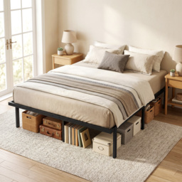 HOMCOM 5ft King Bed Frame with Underbed Storage, Metal Platform Bed Frame with Steel Slat Support, No Box Spring Needed - thumbnail 9