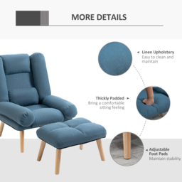HOMCOM Occasional Recliner with Ottoman, 3-Position Adjustable Linen Fabric Reclining Lounger with Footstool, Cat Scratch Anti, Blue - Aosom UK - thumbnail 7