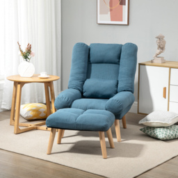 HOMCOM Occasional Recliner with Ottoman, 3-Position Adjustable Linen Fabric Reclining Lounger with Footstool, Cat Scratch Anti, Blue - Aosom UK - thumbnail 2