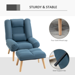 HOMCOM Occasional Recliner with Ottoman, 3-Position Adjustable Linen Fabric Reclining Lounger with Footstool, Cat Scratch Anti, Blue - Aosom UK - thumbnail 6