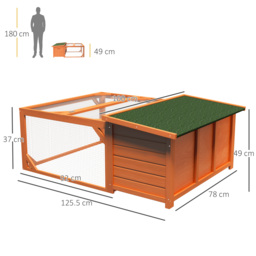 PawHut Rabbit Hutch Small Animal Guinea Pig House Off-ground Ferret Bunny Cage Backyard with Openable Main House & Run Roof 125.5 x 100 x 49cm Orange - thumbnail 3