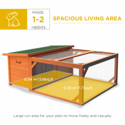 PawHut Rabbit Hutch Small Animal Guinea Pig House Off-ground Ferret Bunny Cage Backyard with Openable Main House & Run Roof 125.5 x 100 x 49cm Orange - thumbnail 4