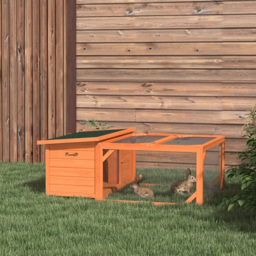 PawHut Rabbit Hutch Small Animal Guinea Pig House Off-ground Ferret Bunny Cage Backyard with Openable Main House & Run Roof 125.5 x 100 x 49cm Orange - thumbnail 2