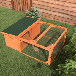PawHut Rabbit Hutch Small Animal Guinea Pig House Off-ground Ferret Bunny Cage Backyard with Openable Main House & Run Roof 125.5 x 100 x 49cm Orange - thumbnail 7