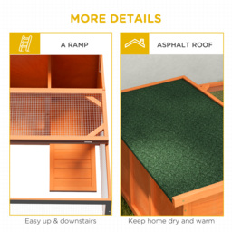 PawHut Rabbit Hutch Small Animal Guinea Pig House Off-ground Ferret Bunny Cage Backyard with Openable Main House & Run Roof 125.5 x 100 x 49cm Orange - thumbnail 6
