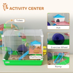 PawHut 2 Tier Hamster Cage, Gerbil Cage with Handle, Exercise Wheels, Tunnel, Water Bottle, Dishes, Ladder, for Dwarf - thumbnail 4