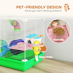 PawHut 2 Tier Hamster Cage, Gerbil Cage with Handle, Exercise Wheels, Tunnel, Water Bottle, Dishes, Ladder, for Dwarf - thumbnail 5