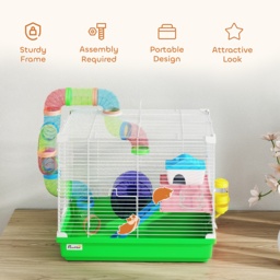 PawHut 2 Tier Hamster Cage, Gerbil Cage with Handle, Exercise Wheels, Tunnel, Water Bottle, Dishes, Ladder, for Dwarf - thumbnail 7