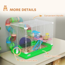 PawHut 2 Tier Hamster Cage, Gerbil Cage with Handle, Exercise Wheels, Tunnel, Water Bottle, Dishes, Ladder, for Dwarf - thumbnail 6