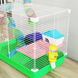 PawHut 2 Tier Hamster Cage, Gerbil Cage with Handle, Exercise Wheels, Tunnel, Water Bottle, Dishes, Ladder, for Dwarf - thumbnail 8