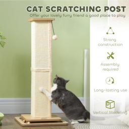 PawHut Scratching Post, 3 in 1 Cat Post with Sisal Post, Track Ball Toy, Self Grooming Brush, Hanging Toy Ball, Feather, Oak - Aosom UK - thumbnail 5