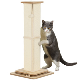 PawHut Scratching Post, 3 in 1 Cat Post with Sisal Post, Track Ball Toy, Self Grooming Brush, Hanging Toy Ball, Feather, Oak - Aosom UK - thumbnail 1