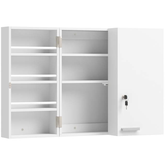 HOMCOM Wall Mount Medicine Cabinet with Key Lock, 3 Tier First Aid Cabinet with 2 Doors and 11 Storage Compartments, White - image 1