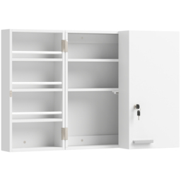 HOMCOM Wall Mount Medicine Cabinet with Key Lock, 3 Tier First Aid Cabinet with 2 Doors and 11 Storage Compartments, White