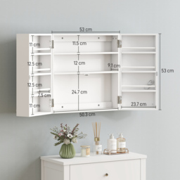 HOMCOM Wall Mount Medicine Cabinet with Key Lock, 3 Tier First Aid Cabinet with 2 Doors and 11 Storage Compartments, White - thumbnail 3