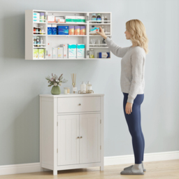 HOMCOM Wall Mount Medicine Cabinet with Key Lock, 3 Tier First Aid Cabinet with 2 Doors and 11 Storage Compartments, White - thumbnail 9