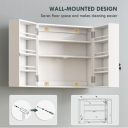 HOMCOM Wall Mount Medicine Cabinet with Key Lock, 3 Tier First Aid Cabinet with 2 Doors and 11 Storage Compartments, White - thumbnail 7