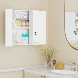 HOMCOM Wall Mount Medicine Cabinet with Key Lock, 3 Tier First Aid Cabinet with 2 Doors and 11 Storage Compartments, White - thumbnail 2