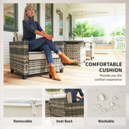 Outsunny 5-Piece Rattan Patio Furniture Set with Gas Fire Pit Table, Loveseat Sofa, Armchairs, Cushions, Pillows, Grey - thumbnail 7