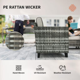 Outsunny 5-Piece Rattan Patio Furniture Set with Gas Fire Pit Table, Loveseat Sofa, Armchairs, Cushions, Pillows, Grey - thumbnail 6