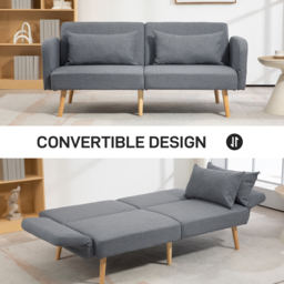 HOMCOM 3/2 Seater Sofa Bed, Convertible Bed Settee, Modern Fabric Loveseat Sofa Couch with 2 Cushions for Living Room, Guest Room, Cat Scratch Anti, Grey - thumbnail 4