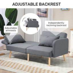 HOMCOM 3/2 Seater Sofa Bed, Convertible Bed Settee, Modern Fabric Loveseat Sofa Couch with 2 Cushions for Living Room, Guest Room, Cat Scratch Anti, Grey - thumbnail 5