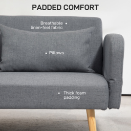 HOMCOM 3/2 Seater Sofa Bed, Convertible Bed Settee, Modern Fabric Loveseat Sofa Couch with 2 Cushions for Living Room, Guest Room, Cat Scratch Anti, Grey - thumbnail 6