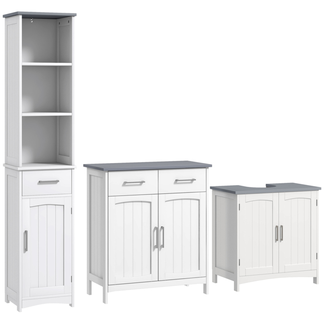 kleankin Bathroom Furniture Set with Adjustable Shelves, Tall Bathroom Storage Cabinet with Open Shelves and Drawers, White - Aosom UK - image 1