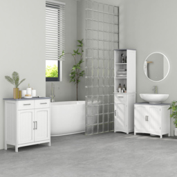 kleankin Bathroom Furniture Set with Adjustable Shelves, Tall Bathroom Storage Cabinet with Open Shelves and Drawers, White - Aosom UK - thumbnail 2