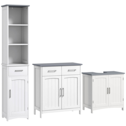 kleankin Bathroom Furniture Set with Adjustable Shelves, Tall Bathroom Storage Cabinet with Open Shelves and Drawers, White - Aosom UK - thumbnail 1