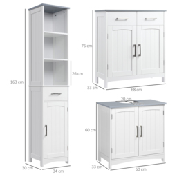 kleankin Bathroom Furniture Set with Adjustable Shelves, Tall Bathroom Storage Cabinet with Open Shelves and Drawers, White - Aosom UK - thumbnail 3